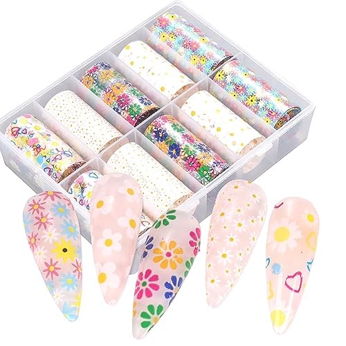 10 Rolls Flower Nail Foil Daisy Nail Transfer Foil Holographic Nail Art Foil