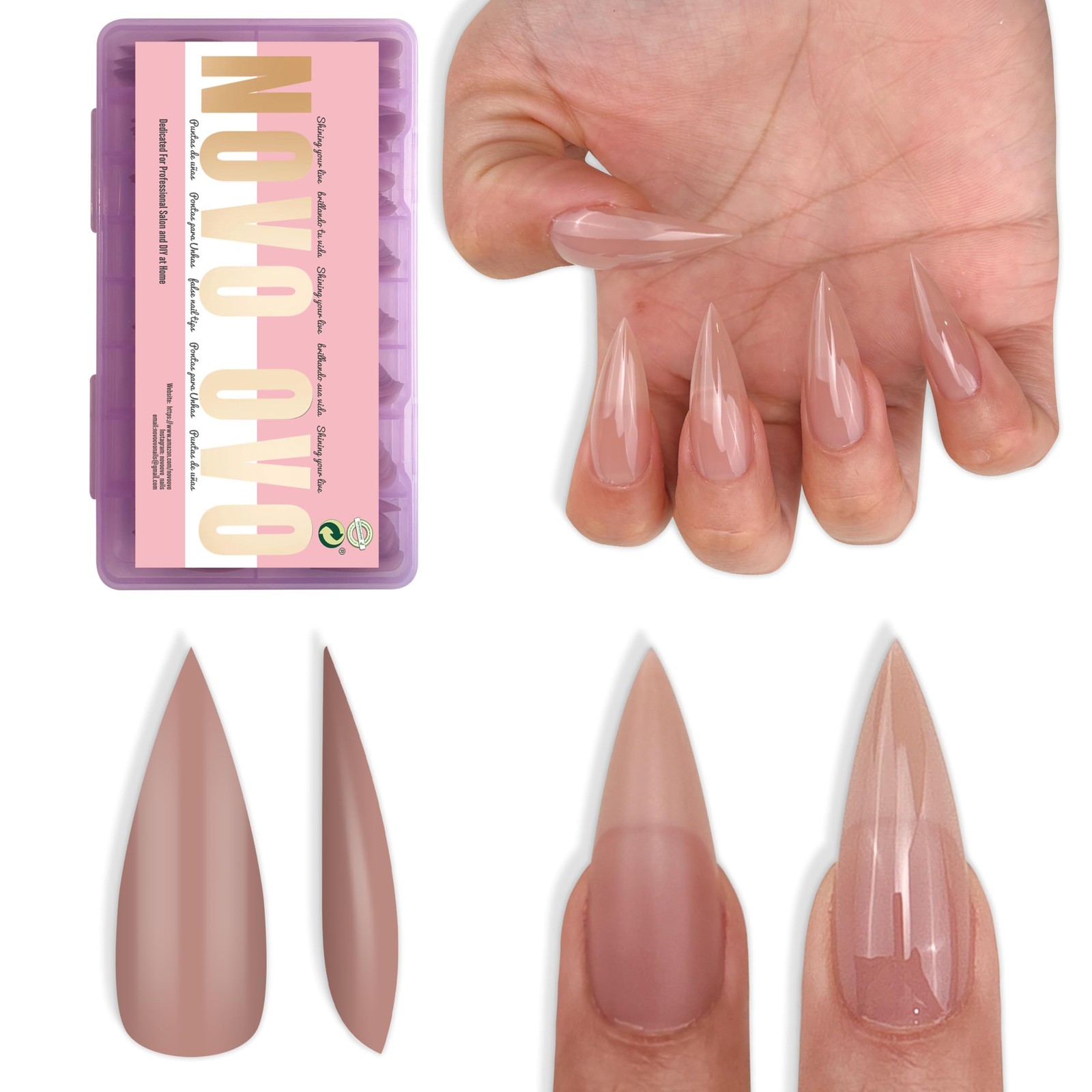 Sharp Stiletto Nail Tips Press on Medium Long Pure Color Brown Pink, Pointed …