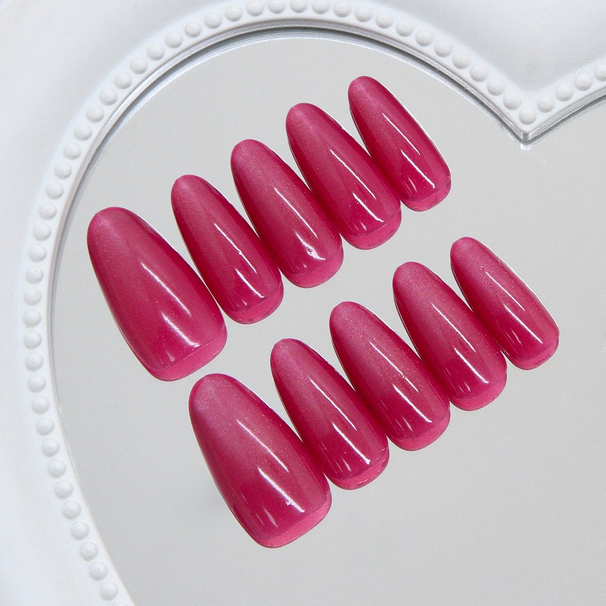 48Pcs-Long Almond Fuchsia Red Cat Eye Sparkly Glossy Press on Nails Set