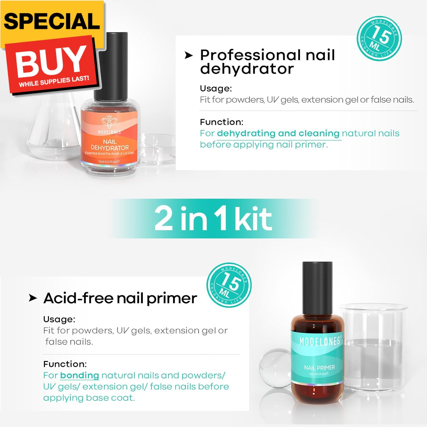 15 ml Nail Dehydrator and Primer for Press Ons Nail Supplies Acrylic Primer