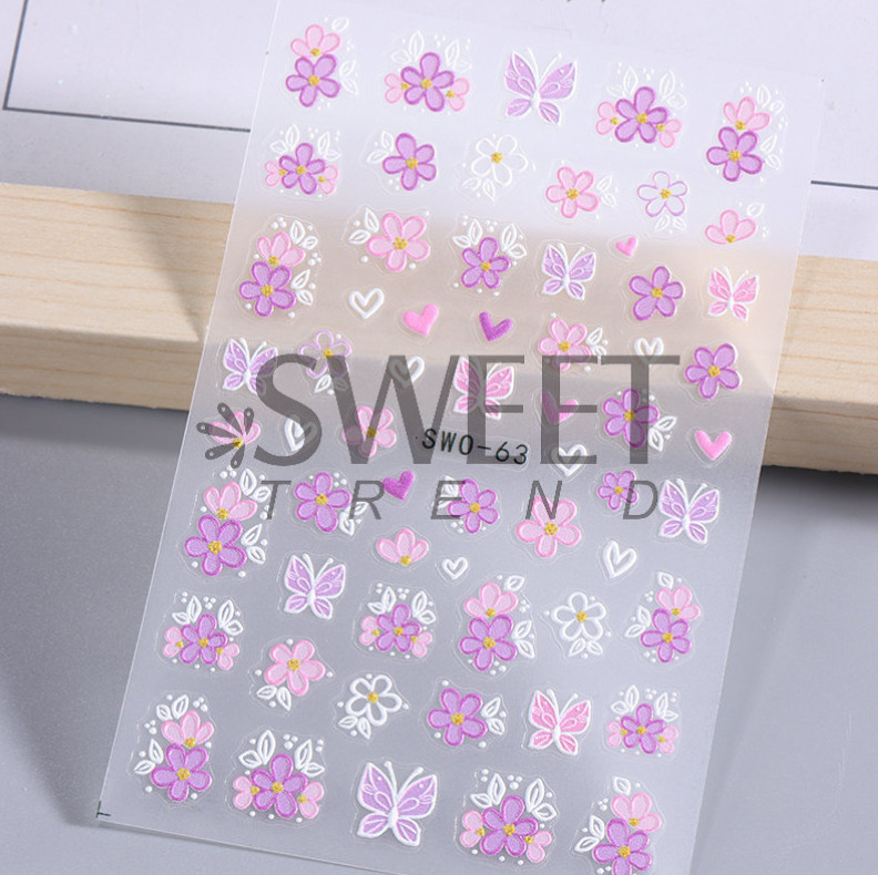 5D Embossed Camellia Floral Flowers Heart Nail Art Stickers Decals DIY NS52