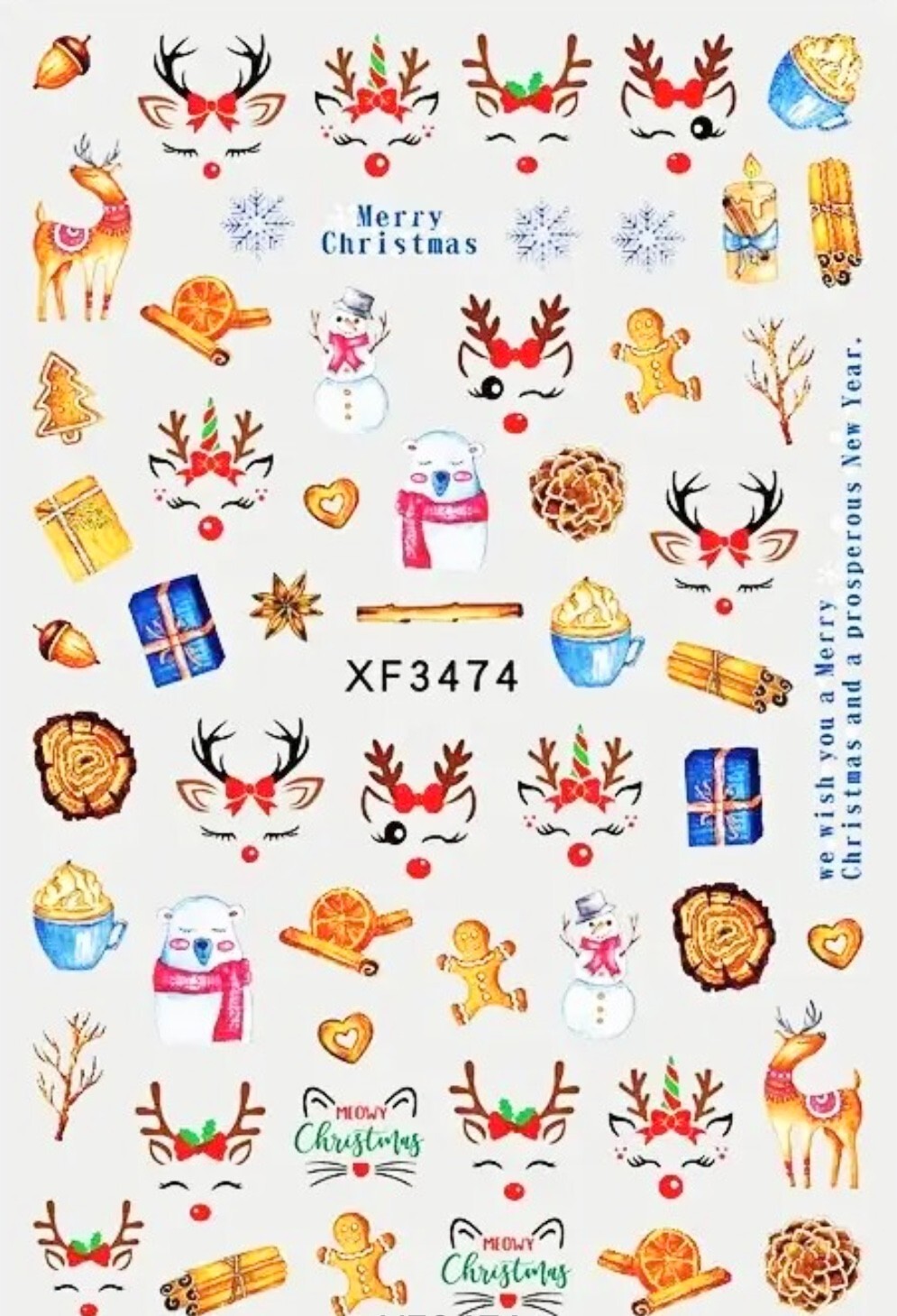 Nail Art Sticker Christmas Santa Snowman Reindeer Ornaments Xmas Tree Decals3474