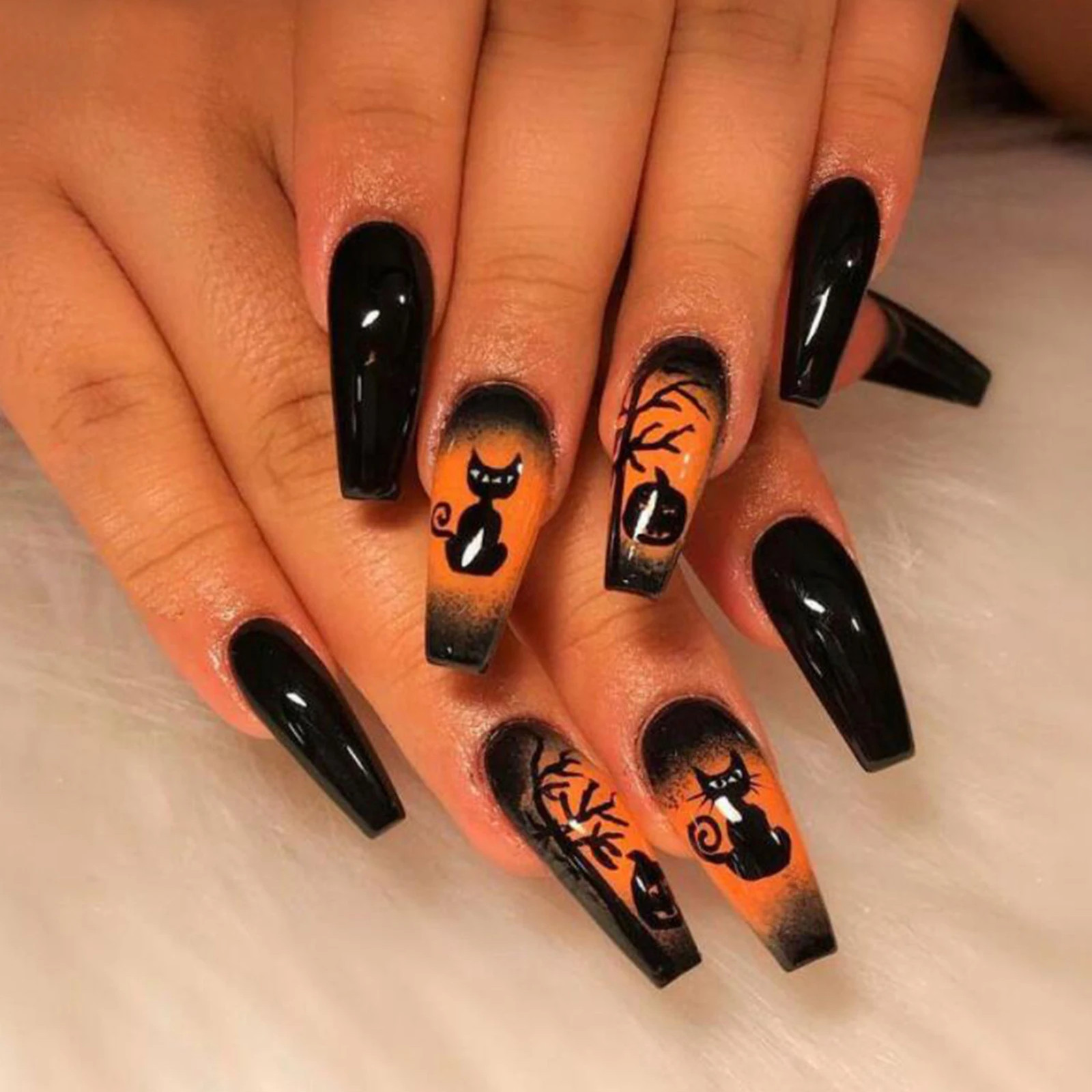 24pcs 2026 Cat Eye Leaf Flower Short Almond Press On Nails