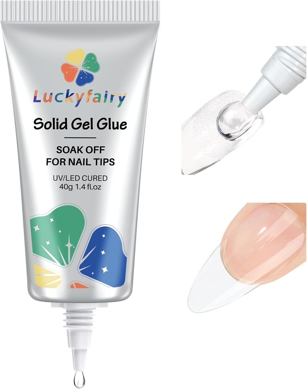 Nail Glue, 40ml, Solid Gel, Precision Nozzle, LED UV Lamp Curing Needed