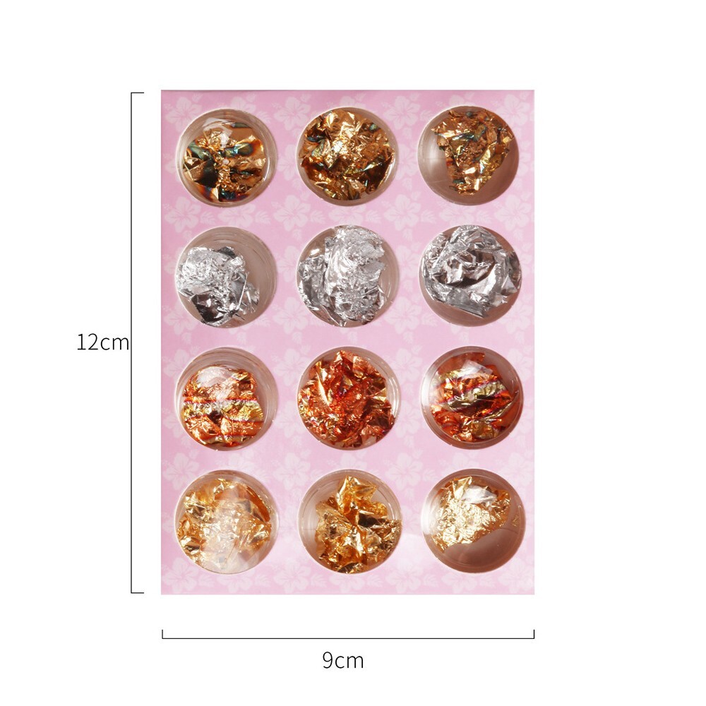 12pcs Mixed Colors Nail Art Metal Foil Paper Set 3D Sticker Flake Decal Decor