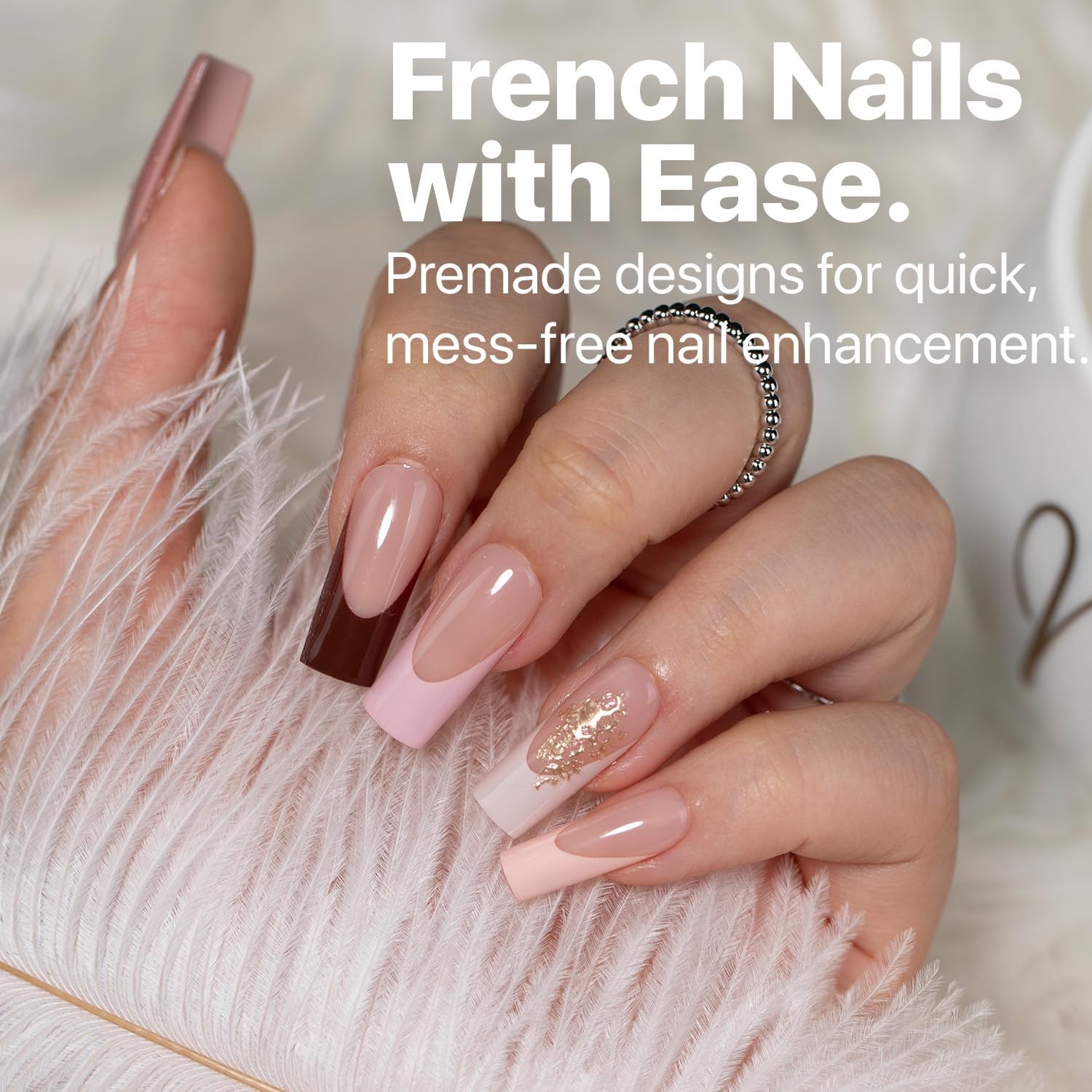 SXC Cosmetics French Tip Press On Nails – Skin Tone Nude and Color Series, Me…
