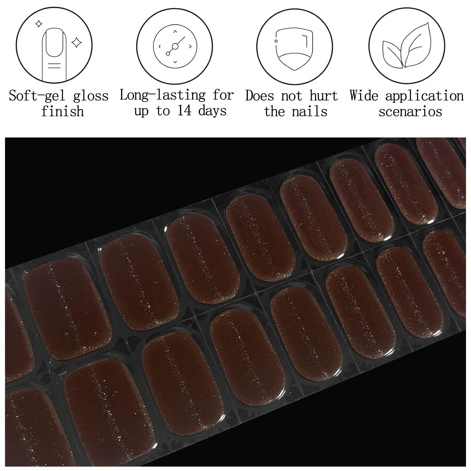 IQXGE 20PCS Brown Glitter Semi Cured Gel Nail Strips Wraps for Women | Gel Na…