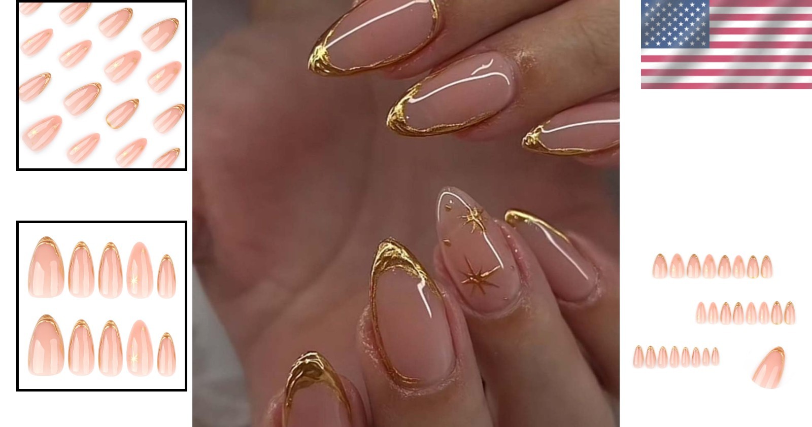 Stylish Almond-Shaped Press-On Nails in Glossy Style – 24 Pcs for All Occasions