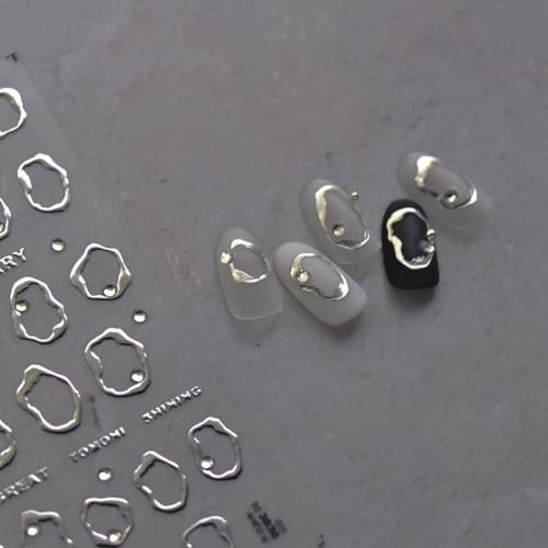 Silver Gold Nail Art Stickers Decals 5D Embossed Nail Decals for Nail Style-a