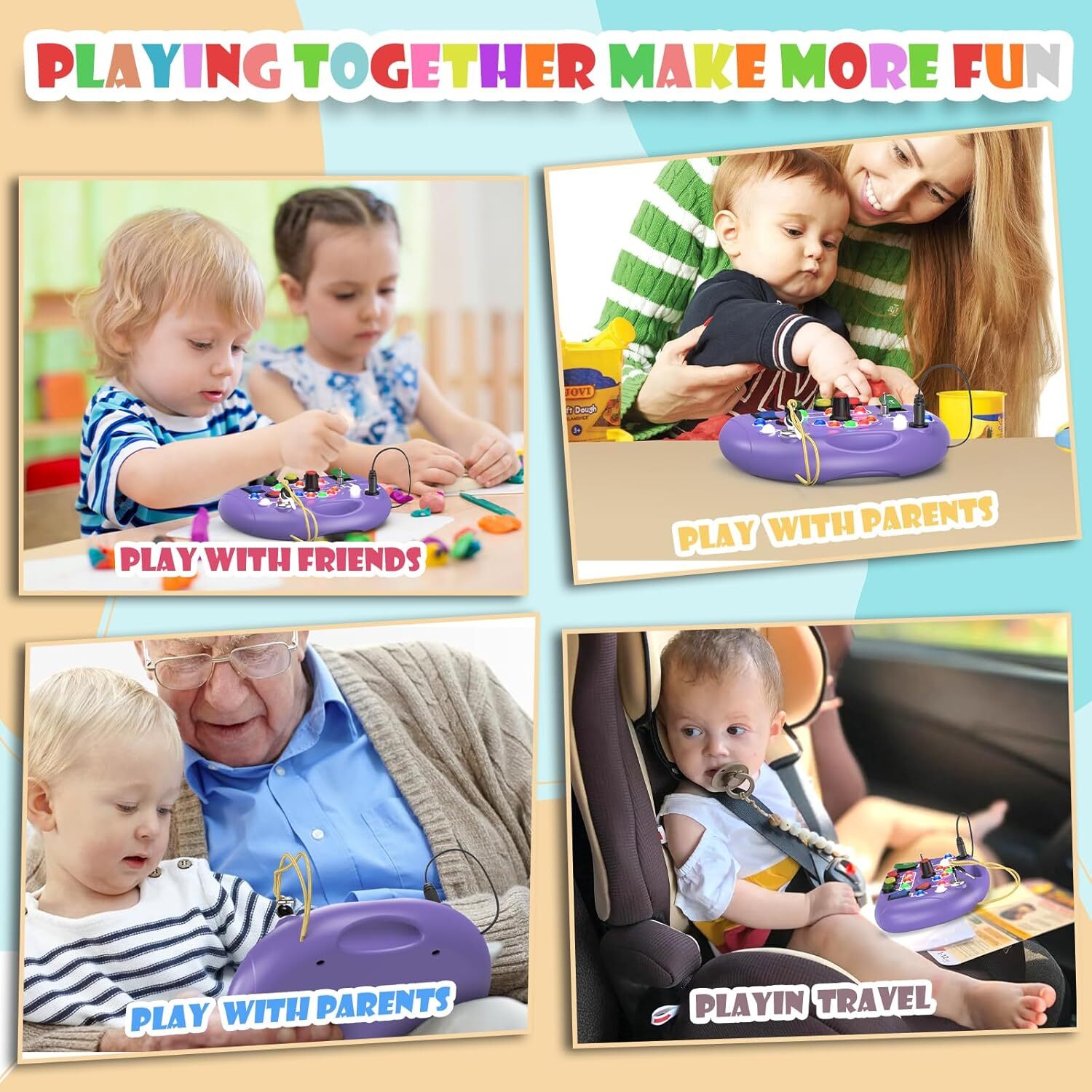 Toddler Baby Busy Board with LED Light, Montessori for 1+ Purple