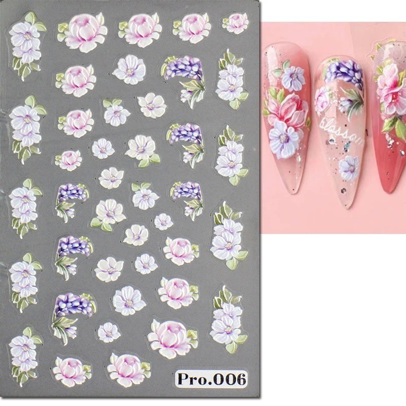 5D Embossed Floral Nail Art Stickers — Decals for Manicure Decoration