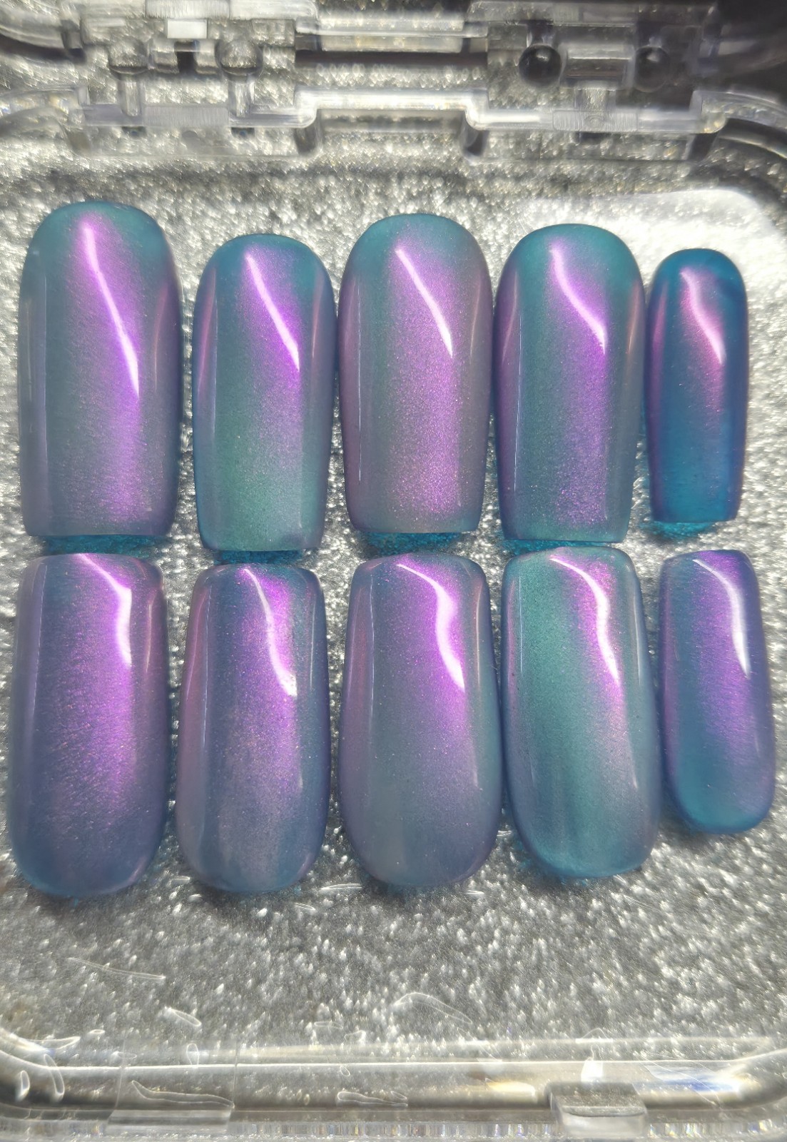 Purple Blue Green Shiny Square Press-On Nails Pre-Designed Full Cover