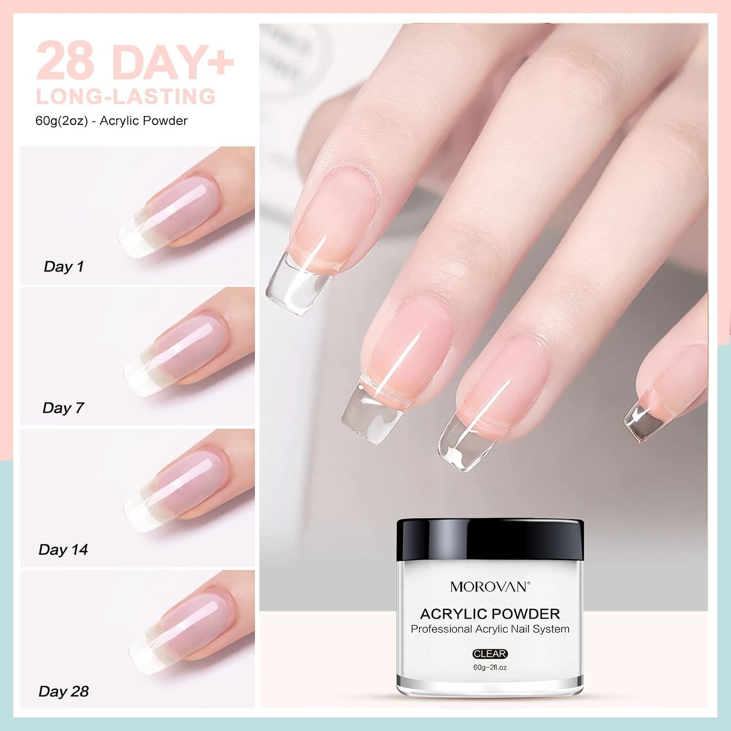 Acrylic Nail Powder Set: 4 Colors Clear Nude Pink White Acrylic Powder for Na…