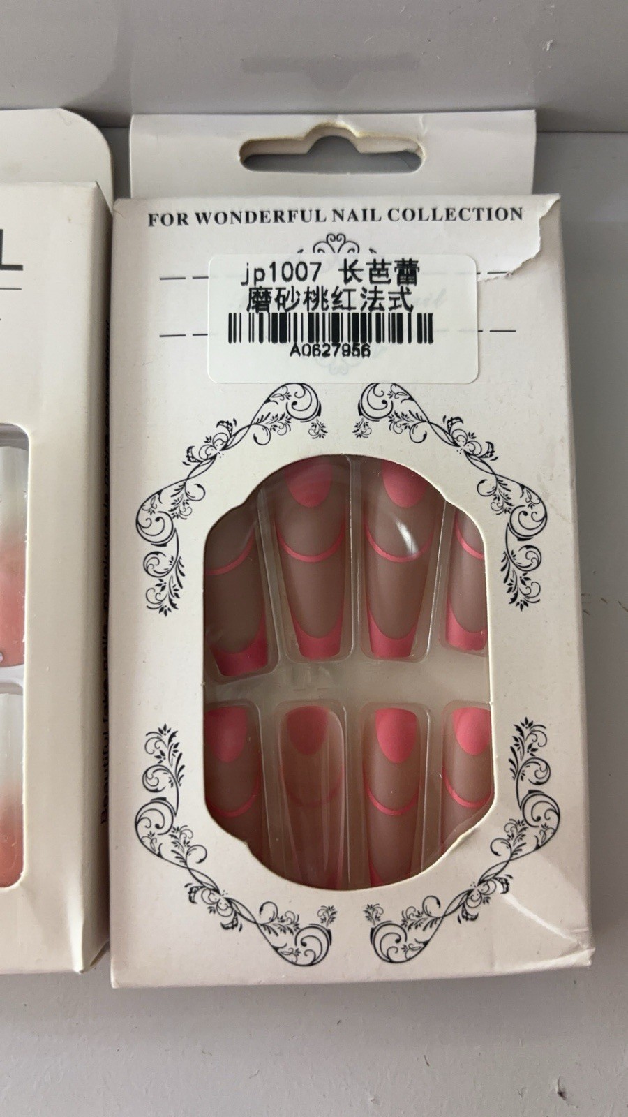 Glue On Nails Long Coffin French Butterfly Pre-Designed Full Cover JP1616