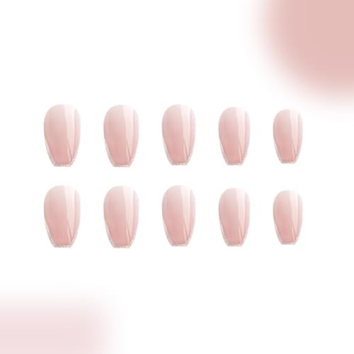 French Tip Press on Nails Glitter Short Square Fake Nails Nude Glossy W20