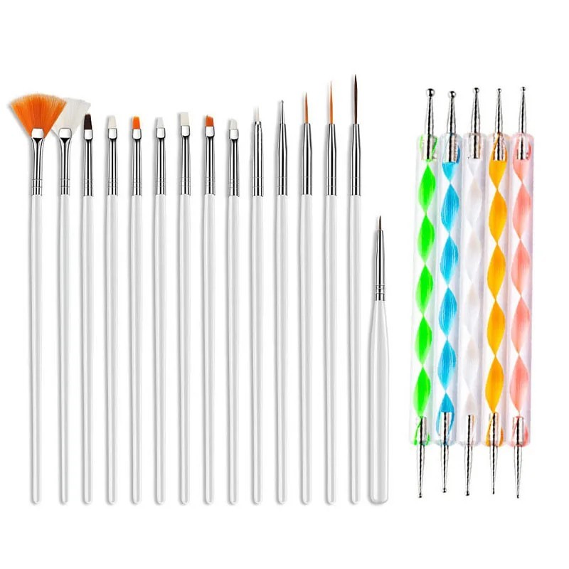 20PCS/Set Nail Art Design Dotting Painting Drawing Polish Brush Pen Tools UV Gel