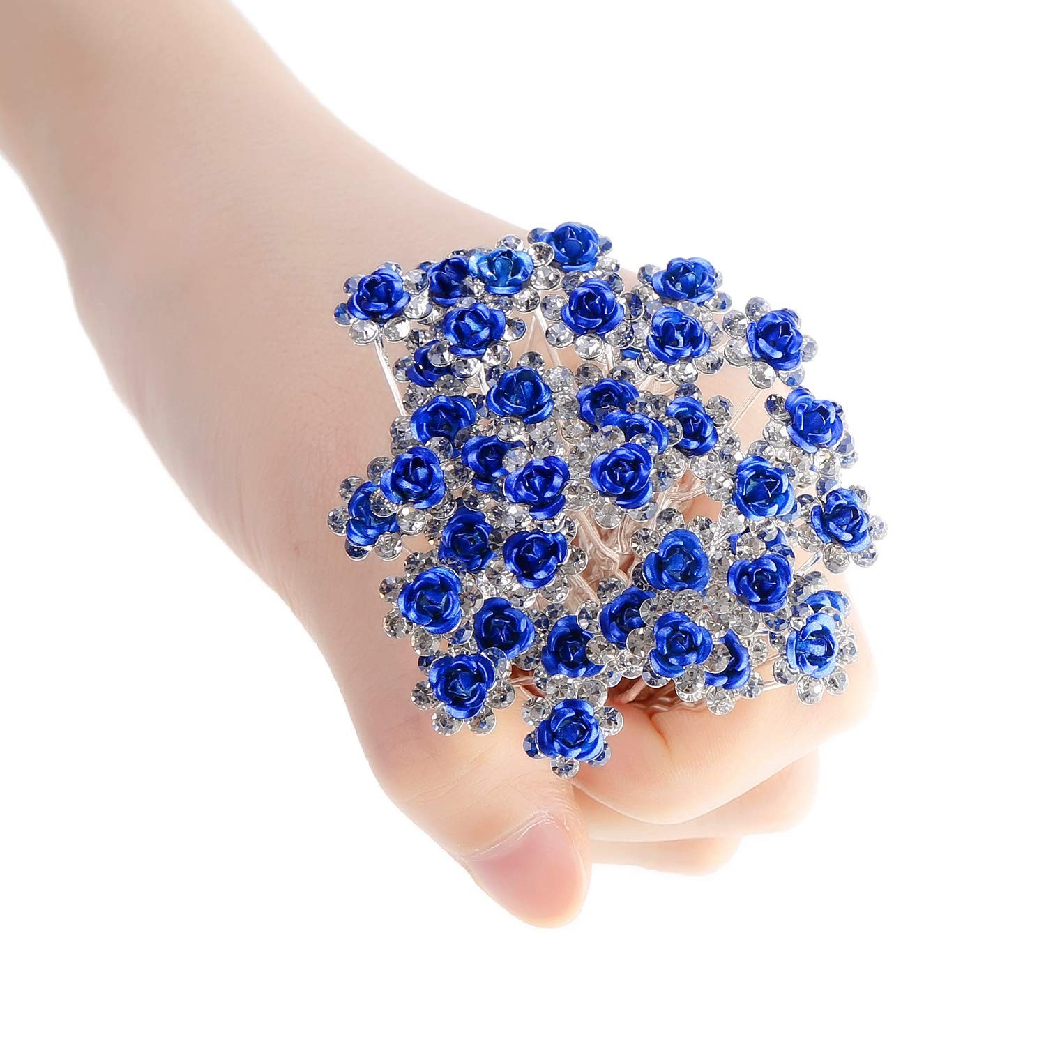 BETITETO 40 Pcs U-Shaped Flower Rhinestone Hair 40 Count (Pack of 1), Blue