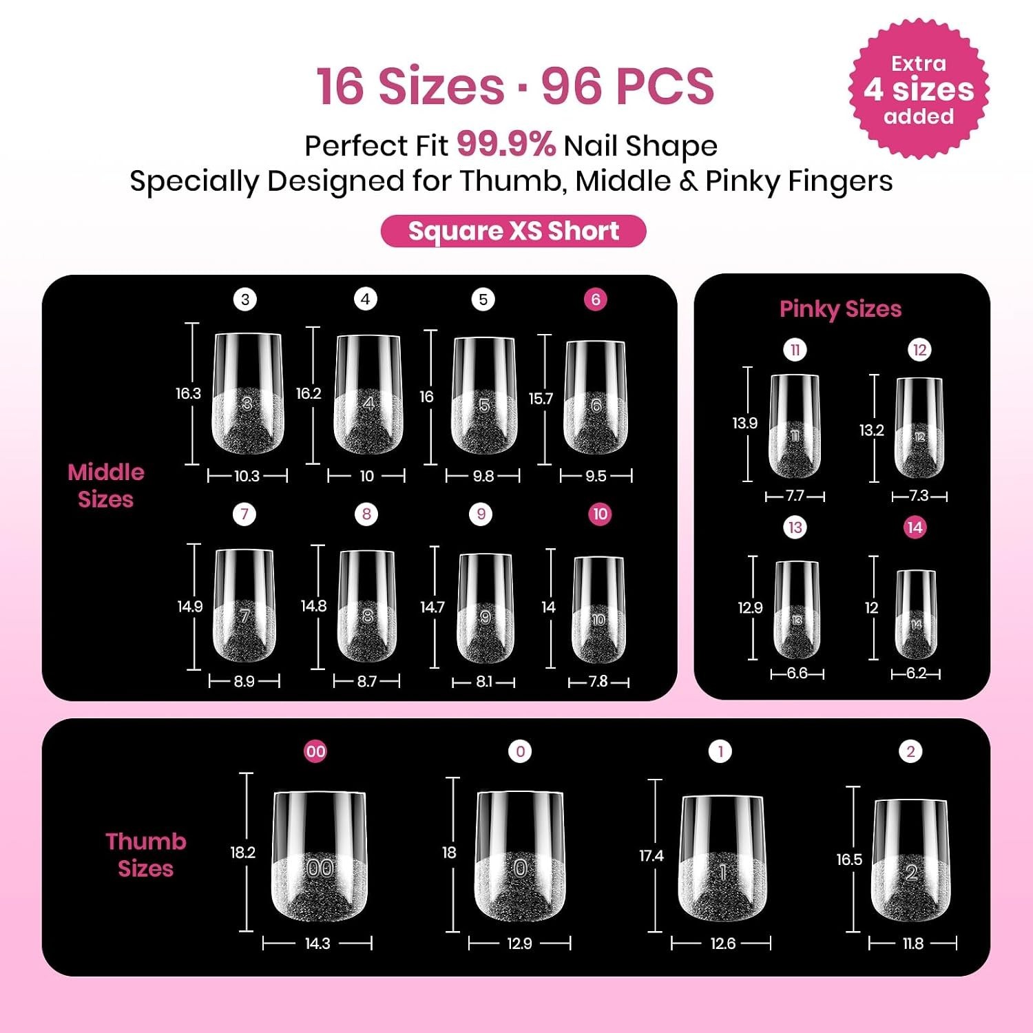 Beetles Tipex Lite Instant Apex Nail Tips, XS Square, No Builder Gel Needed, 16