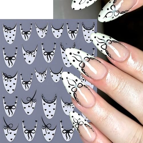 6 Pcs Valentines Day Nail Art Stickers Decals French Tip heart polka dot french