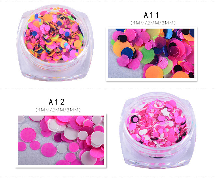 12 Colors Round Nail Glitter Flakes 1/2/3mm 3D Sequins Paillette Decor DIY Tips