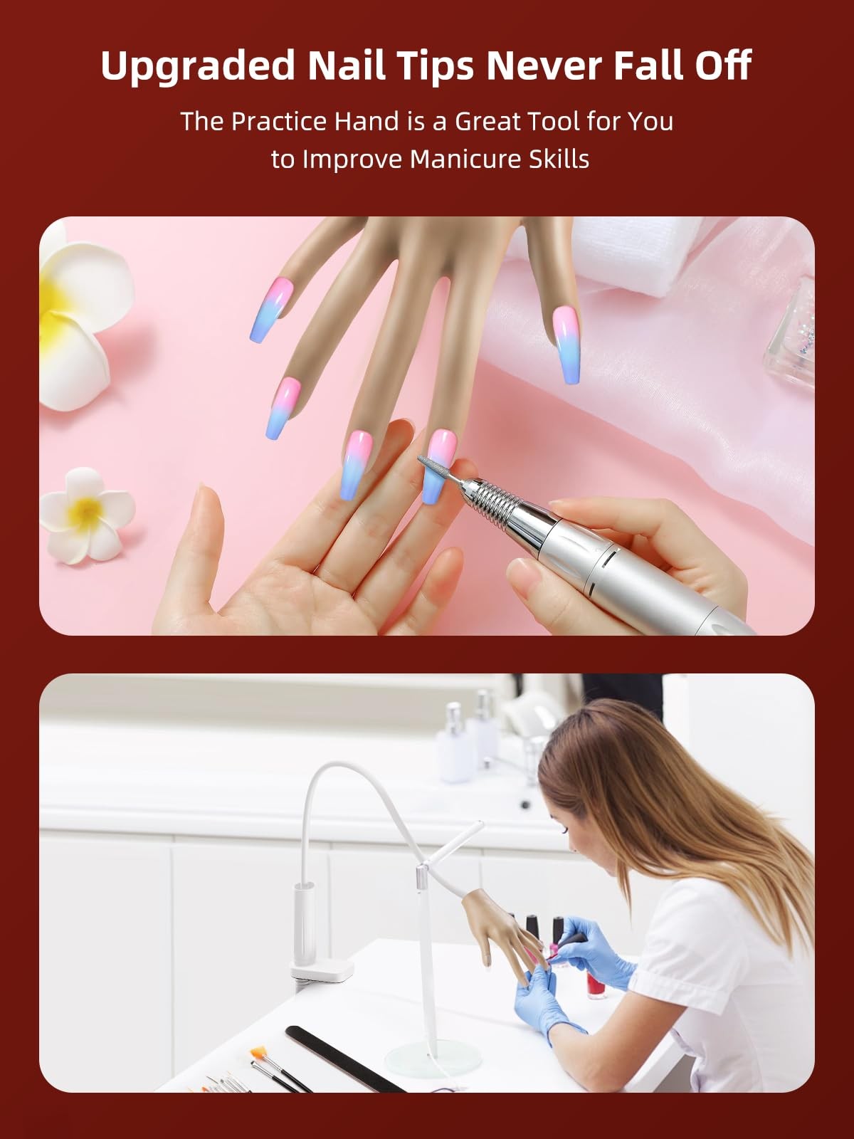 NIQZOPA Practice Hand for Acrylic Nails, Tips Won’t Fall Off Mannequin Brown