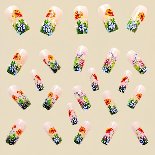 Flower MIXFOSAHN Press on Nails Medium Square Fake Nails Color Flower Style20