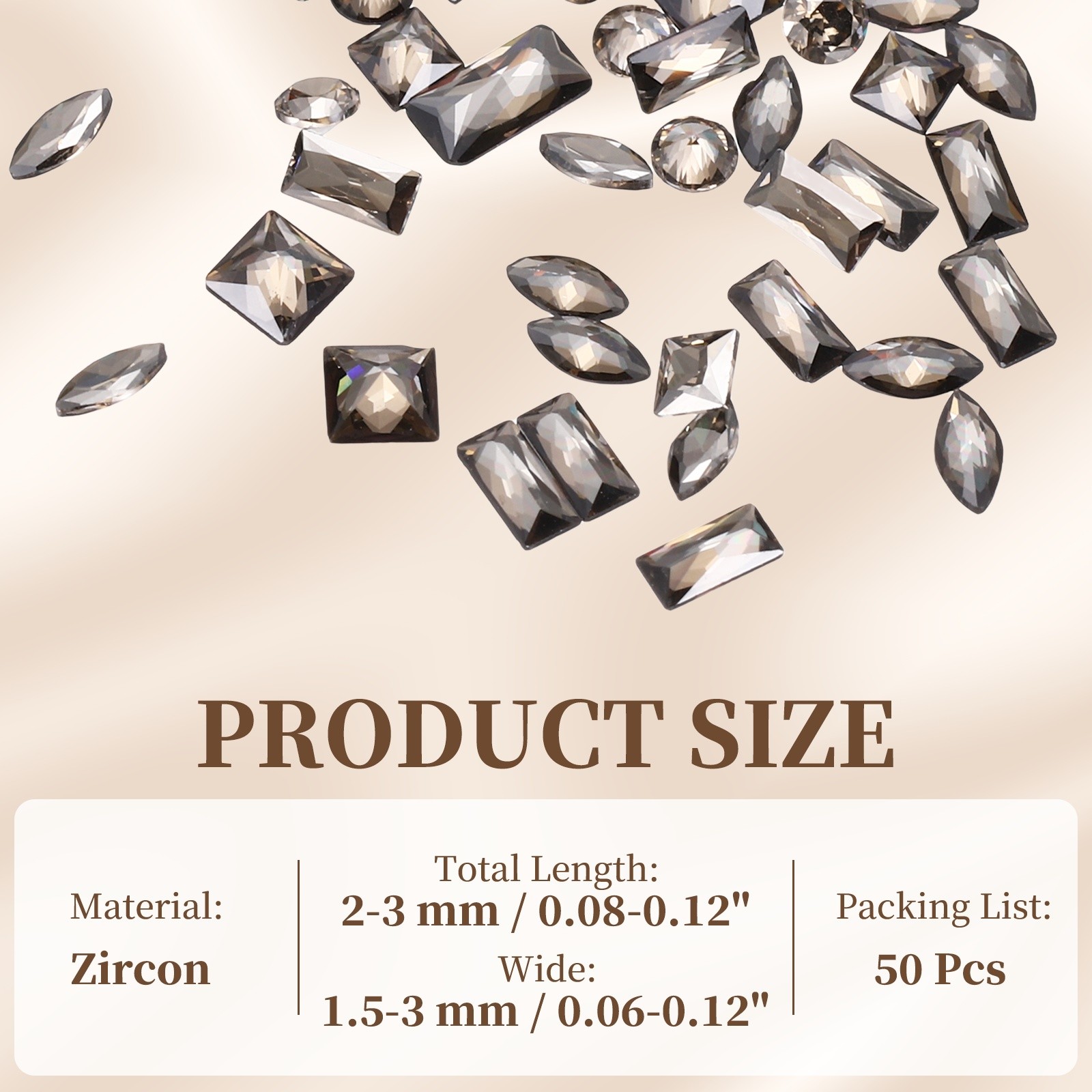 50pcs Shiny Zircon Rhinestones 2-4mmm Multi-shape Diamonds, Transparent Gray