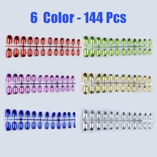 6 Packs (144 Pcs) Chrome Press on Nails Medium Square Fake Nails Style-4