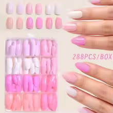 1BOX Candy Color French Short Square False Nails Pink/Green/Purple Full Cover Ma