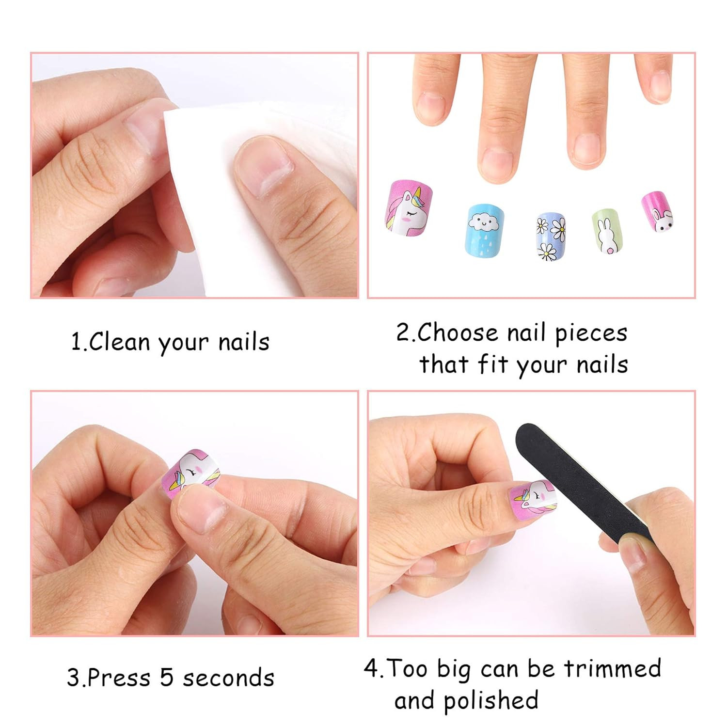 48 Pcs Stick on Nails for Kids Fake Nails for Girls False Nails Lovely Childr…