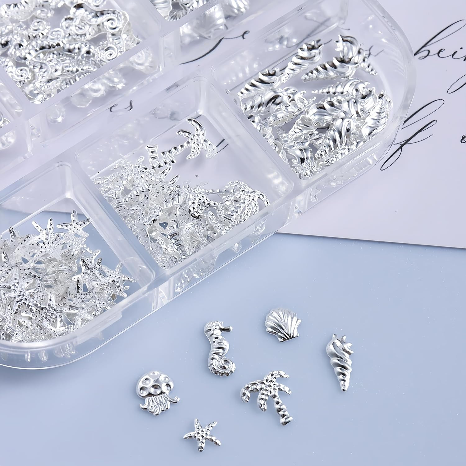 2 Boxes Summer Gold Silver Seashell Seahorse Nail Charms 3D Beach Nail Charms Se