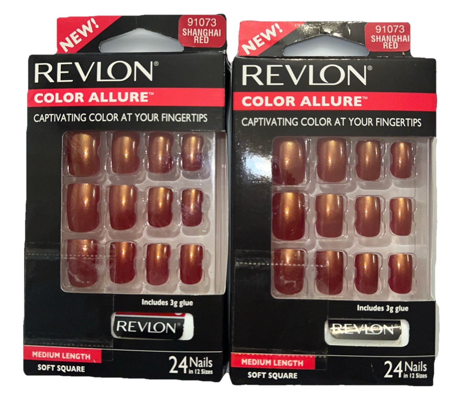 PACK OF 2 REVLON Color Allure Nails #91073 SHANGHAI RED (New/NO GLUE) See Photos