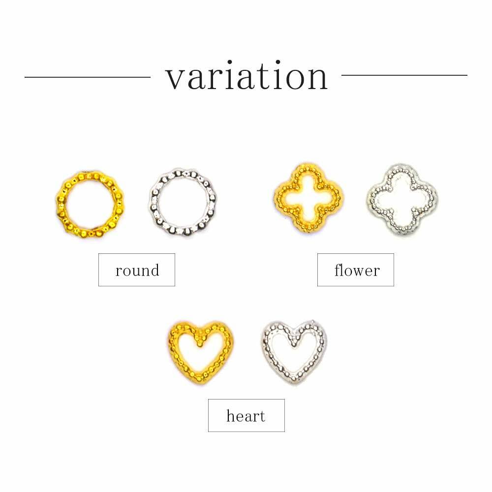 10/20pcs 3D Hollowout Gold Brion Frame Ring Heart Nail Art Charms DIY Decoration