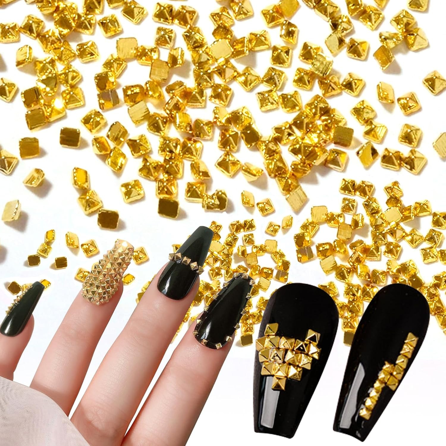 6 Boxes Gold Nail Charms Studs Rose Star Moon Feather Shape Metal Nail 3D Charm