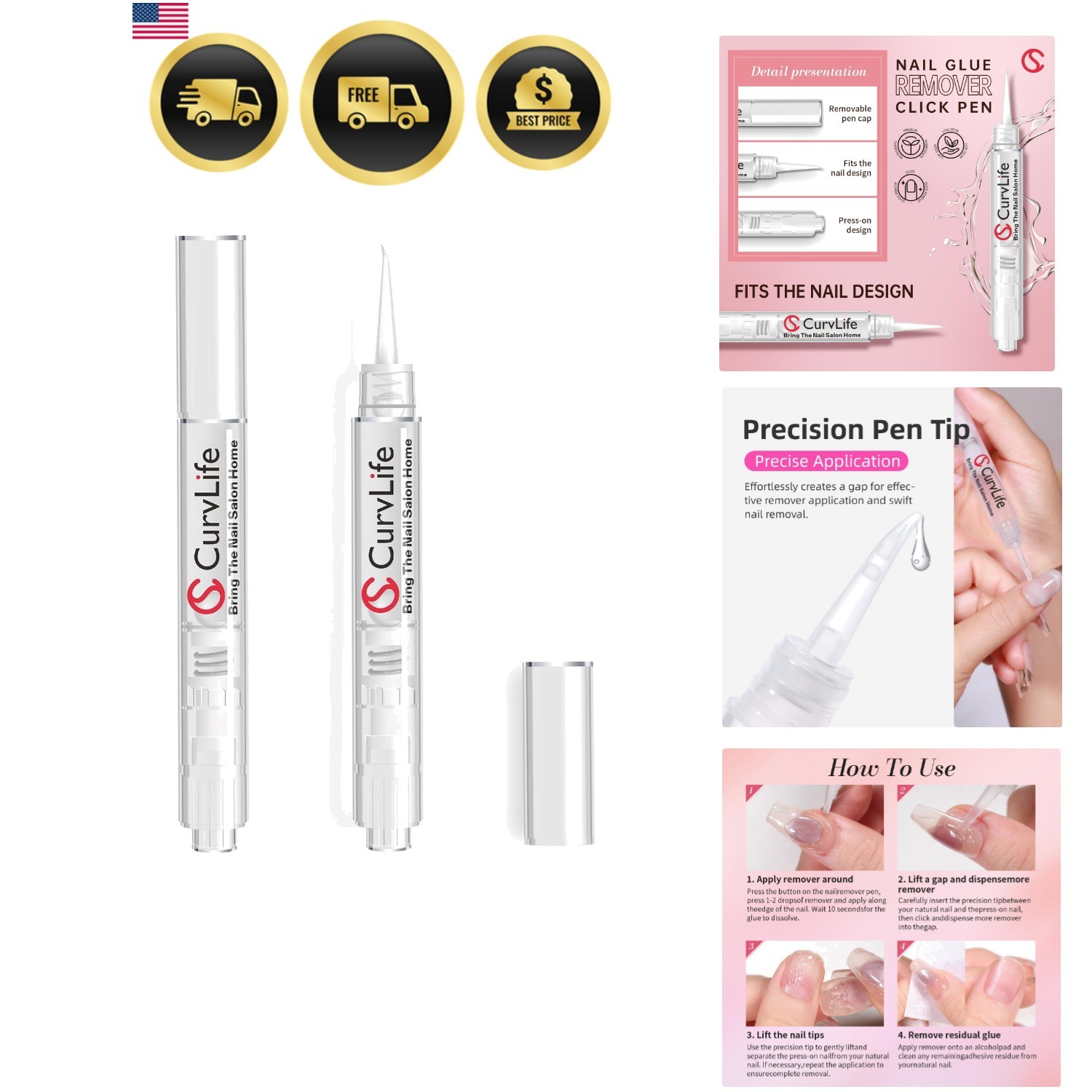 New 3 IN 1 Nail Glue Remover Pen, Nail Glue Remover For Press On Nails, Click…