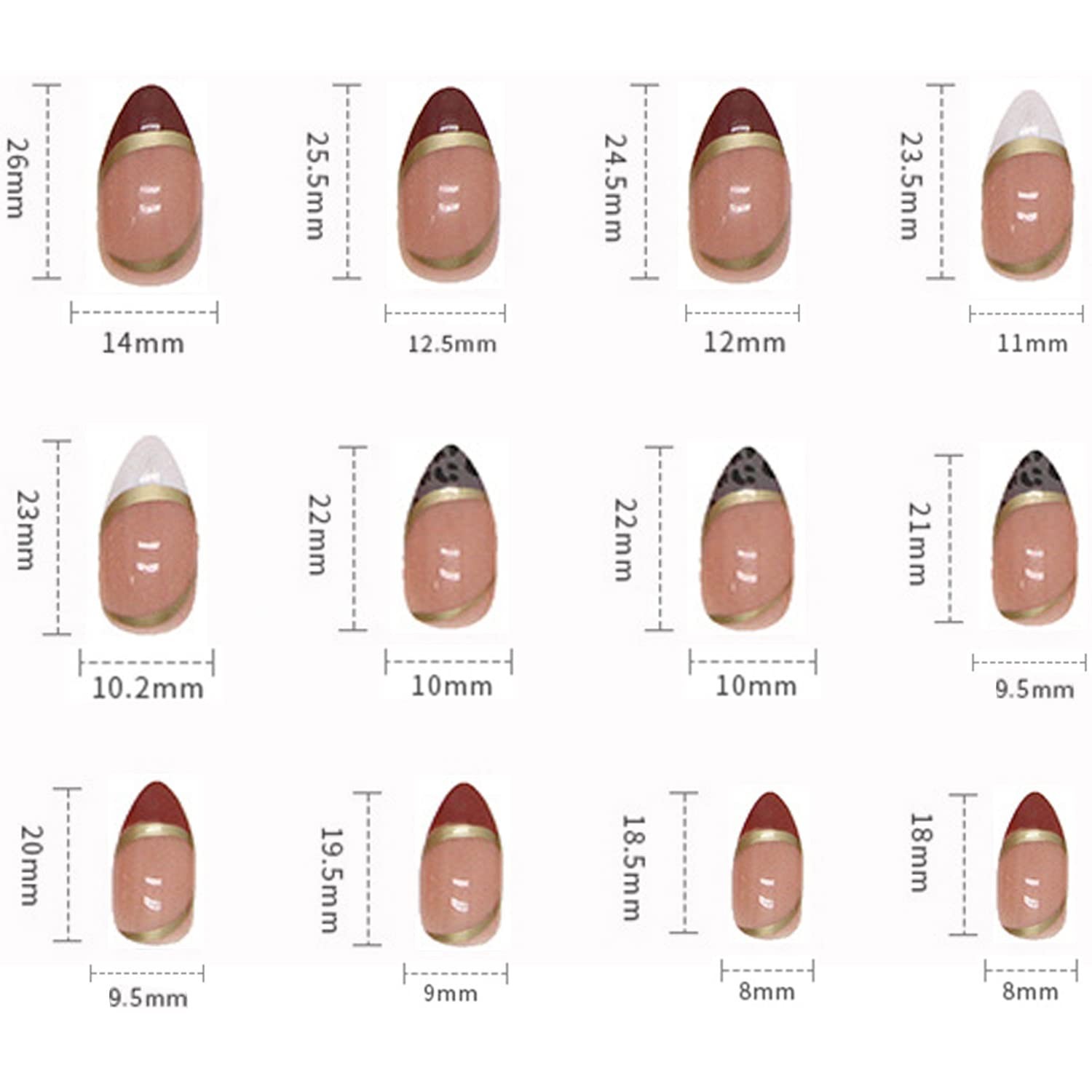 Press on Nails Pointed Medium Length, 24 Pcs Natural Glossy Full Cover Reusab…