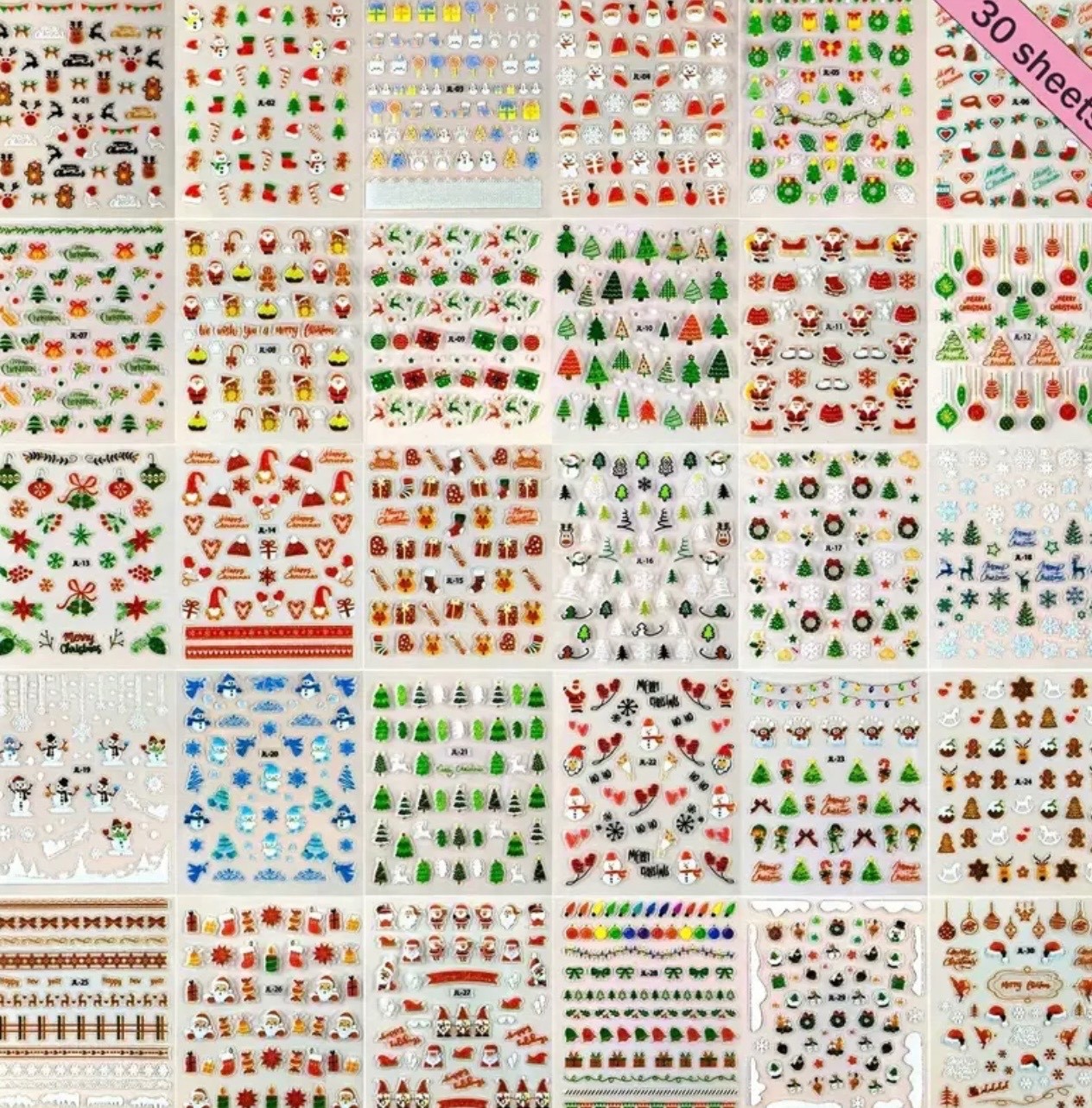 Christmas Nail Art 3D Stickers DIY Xmas Decals Set Santa Snowflake Designs UK