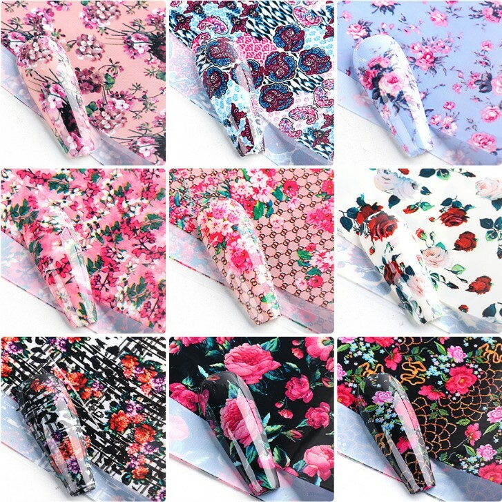 Valentine’s Day Love Rose Flower Nail Transfer Stickers Nail Foil 10pcs NS46