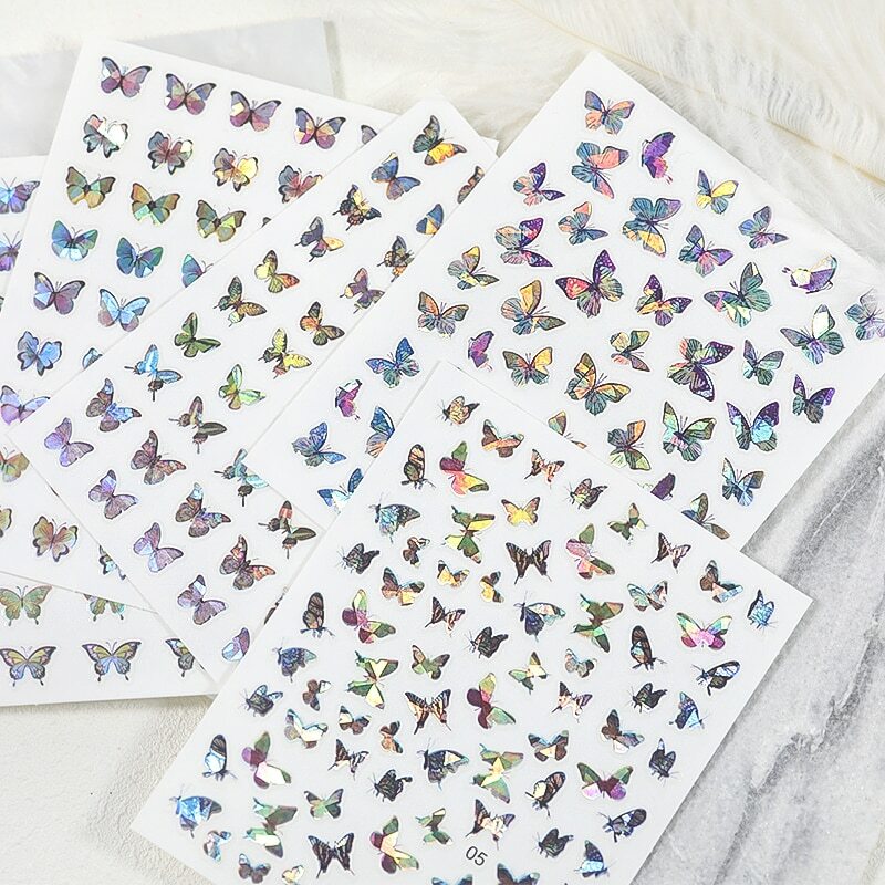 3D Butterfly Holographic Nail Art Flower Water Decoration Tattoo Transfer Decal