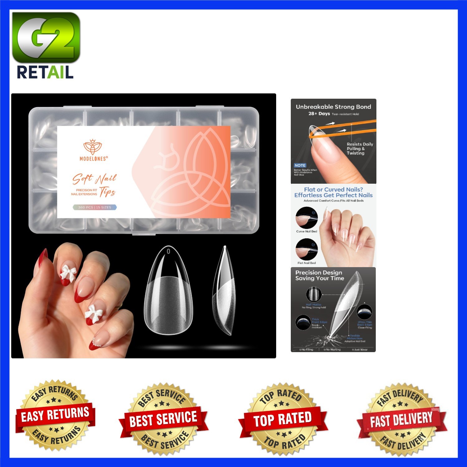 Natural Look Half Matte Short Almond Nail Tips – 360pcs Salon Quality Set