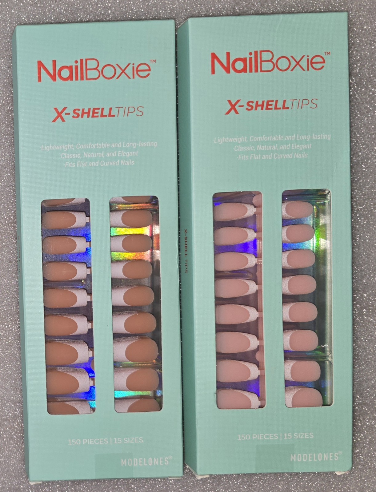 Modelones (2) Nail Boxie X-Shell Tips 150 Pieces Each French Gel Nails 15 Sizes