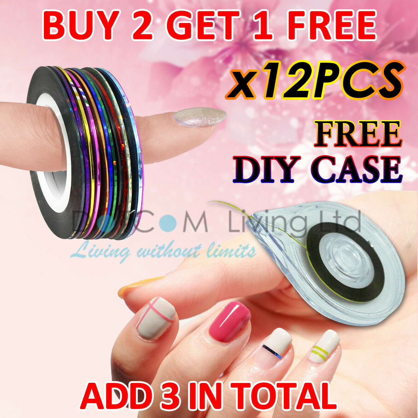 12 COLOR NAIL STICKER ROLLS STRIPING TAPE LINE NAIL ART UV GEL TIP NAIL DIY KIT