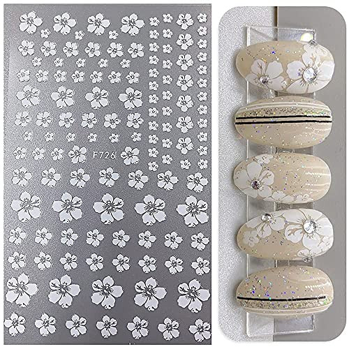 Flower Nail Stickers,3D White Cherry Blossoms Nail Decals Nail Art Supplies