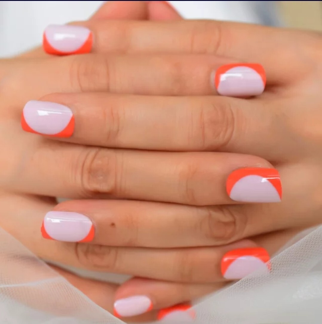 24 Short Orange Nude Press on nails glue kit Trendy circle summer natural spring