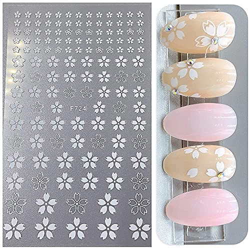 Flower Nail Stickers,3D White Cherry Blossoms Nail Decals Nail Art Supplies