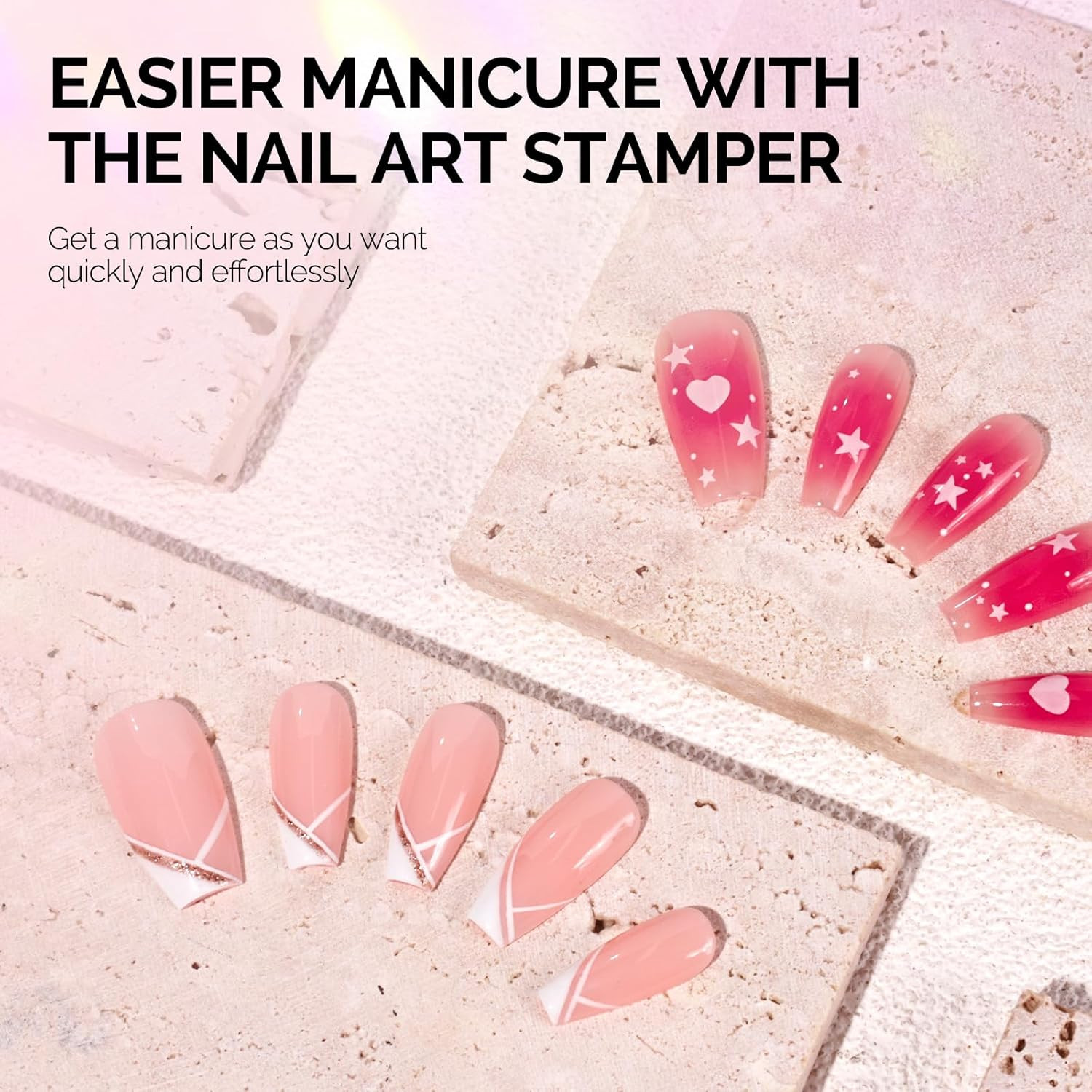 French Nail Stamper Kit, Silicone Stampers with Scrapers, 4PCS DIY Home Nail Des