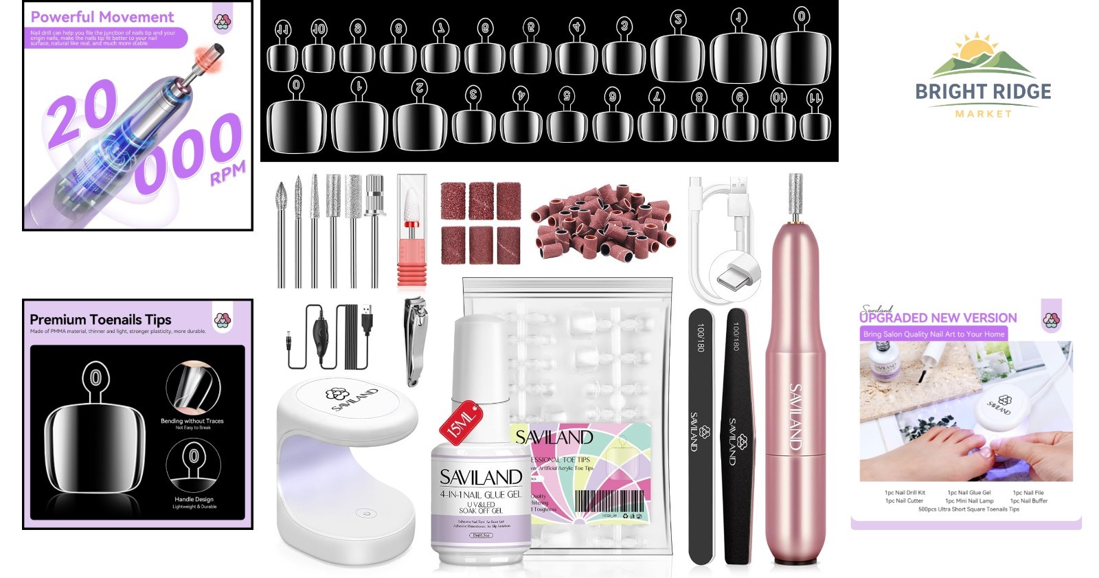 Soft Gel Toenail Tips and Glue Gel Set with Nail Drill for Easy Application