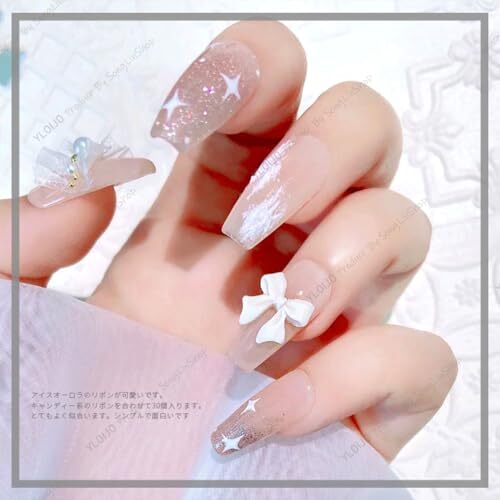 White Bow Nail Charm for Women Girl, 100Pcs 3D Nail Decoration 100Pcs White