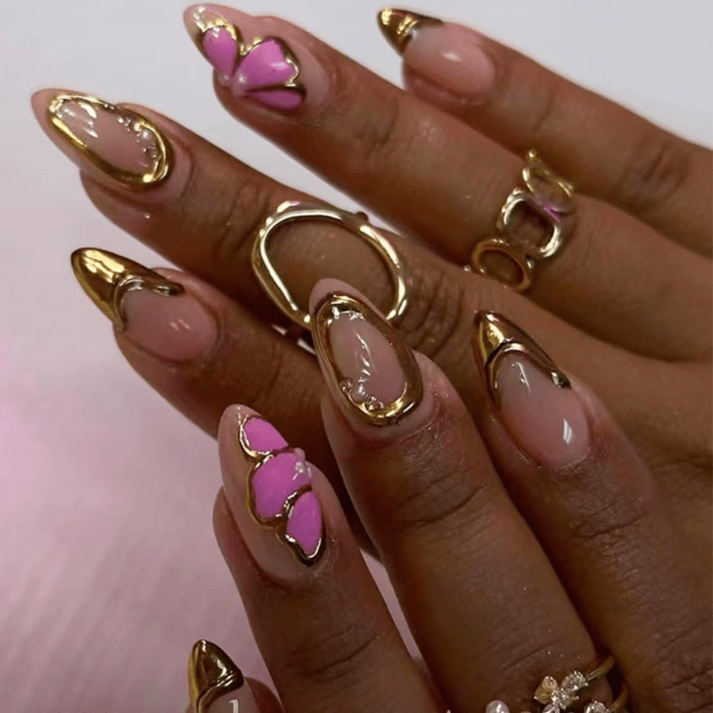 24pcs Transparent Colorful Butterfly Glossy Nail Extensions | Artificial Nails,