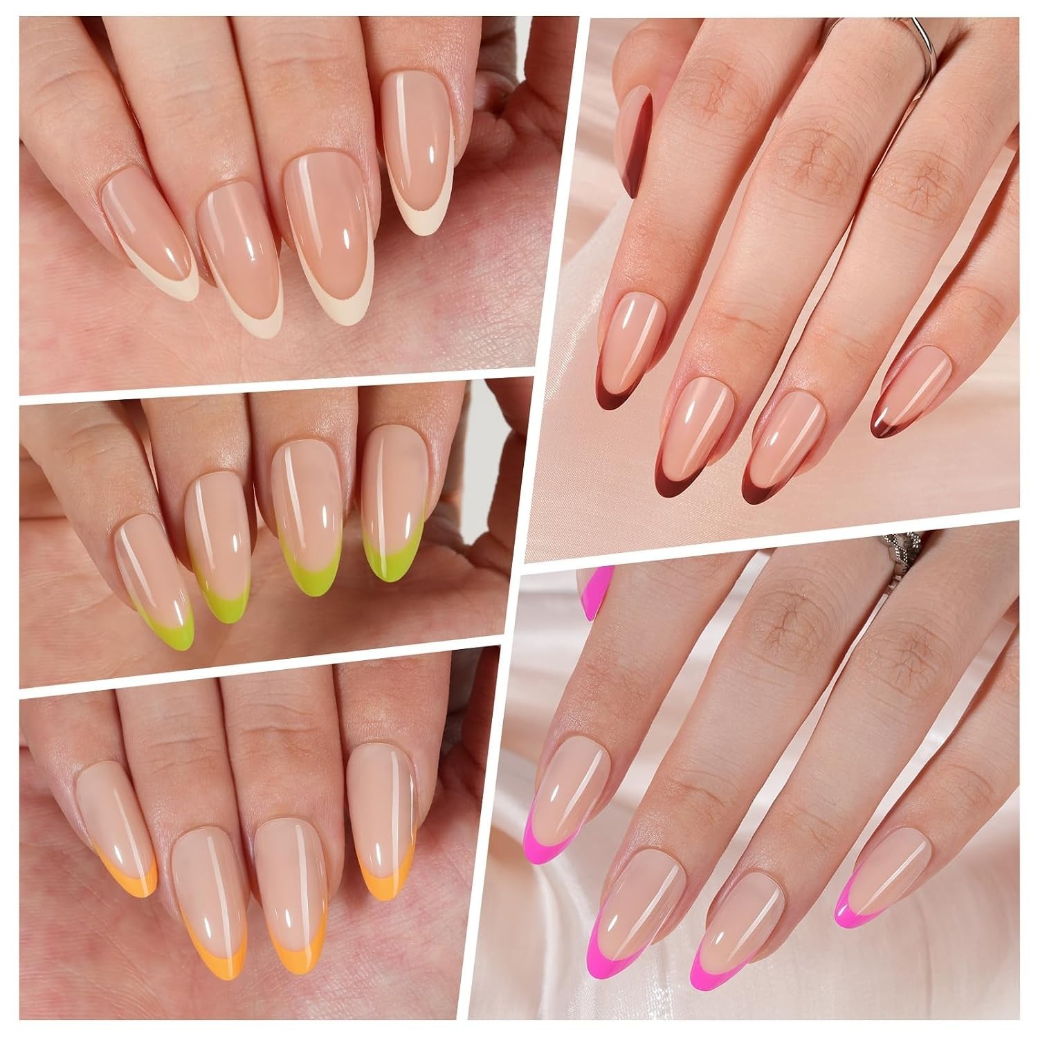 Gel Nail Kit – Pink Deep Short Squre French Tip Press on Nails Kit with Nail Gel